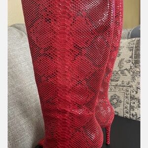 INC International Concepts Red Snakeskin Heeled Boots